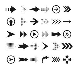 Arrows big black icon set. Collection of arrows for web design, interface, mobile applications. Arrow icon. Modern simple arrows.