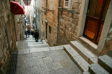 Narrow Alley with Stairs in the Old Town of Dubrovnik, Croatia