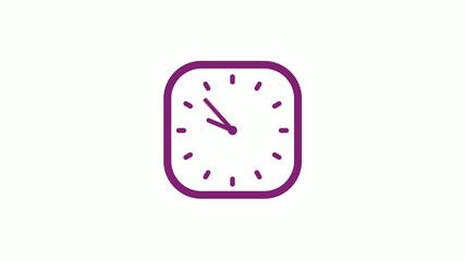 Amazing pink dark square clock isolated on white background,clock icon,12 hours clock icon