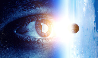Human eye and space. Elements of this image furnished by NASA.