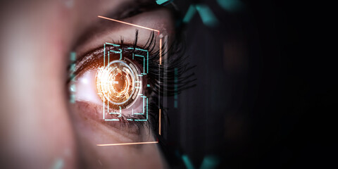 Close up of woman eye in process of scanning