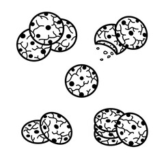 Chocolate chip cookies set. Collection icon chocolate chip cookies. Vector 