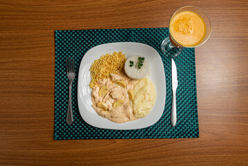 stroganoff chicken with french fries