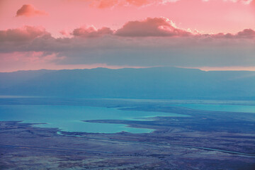 Fototapeta na wymiar Beautiful sunrise over the Dead Sea. View from Masada fortress in Judaean Desert