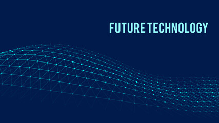 Future technology illustration. Vector digital dynamic wave. Abstract background with dots and lines moving in space.
