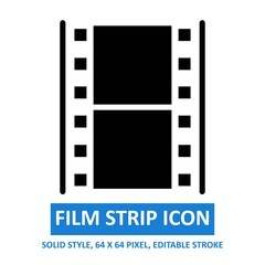 Film strip icon vector illustration on white background. based on 64 x 64 pixel. solid style. expanded. editable stroke.