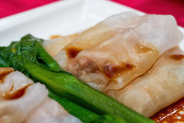 A Cantonese morning tea dim sum, Steamed rice noodles