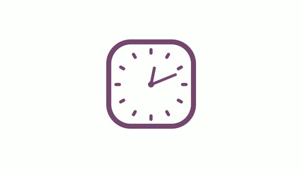 Amazing pink dark square 12 hours clock icon on white background,clock icon