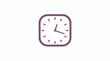 12 hours pink dark square clock icon on white background,clock isolated