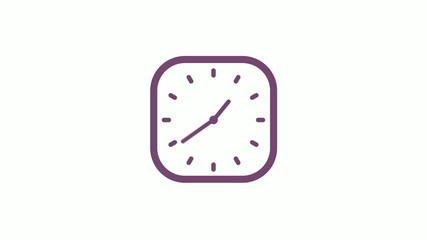 12 hours pink dark square clock icon on white background,clock isolated