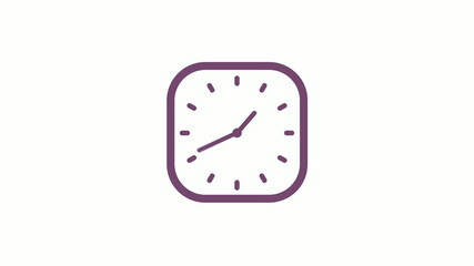 12 hours pink dark square clock icon on white background,clock isolated