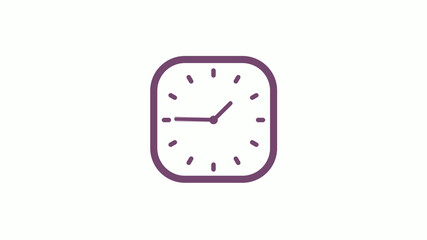 12 hours pink dark square clock icon on white background,clock isolated