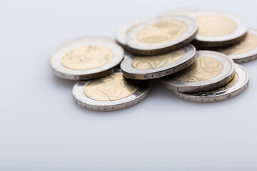 European currency on white underground