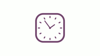 12 hours pink dark square clock icon on white background,clock isolated