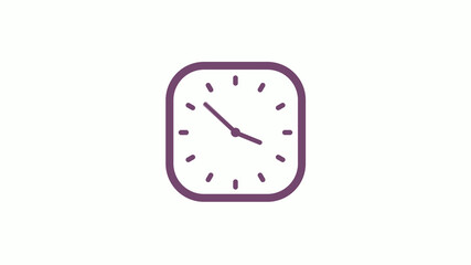 12 hours pink dark square clock icon on white background,clock isolated
