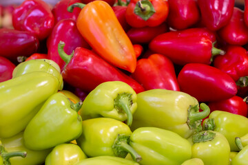 Green and red peppers. Image with selective focus