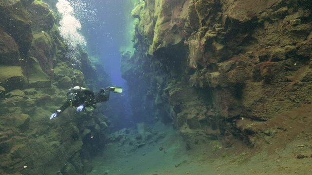 Underwater, pov, diving in Silfra fissure, Iceland
