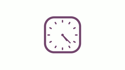 12 hours pink dark square clock icon on white background,clock isolated