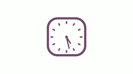 12 hours pink dark square clock icon on white background,clock isolated