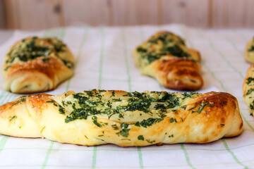 Crispy, garlic bread with herbs