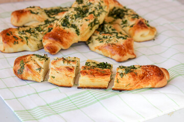 Crispy, garlic bread with herbs
