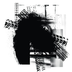 Vector Print Textured Tire Track . Design Element . Car tread silhouette . Mud splash grunge texture