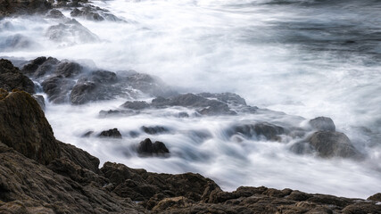 Waves washing onto rocks at Losari in Corsica