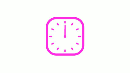 Amazing pink color 12 hours square clock icon on white background,clock isolated,clock icon
