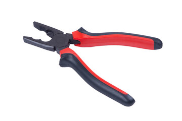 Pliers red and black color on white background. Pliers isolated on white