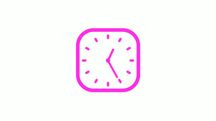 New pink color square 12 hours counting down clock icon on white background,clock icon