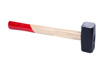 Small sledgehammer with wooden handle isolated on a white background. Construction tools. New sledgehammer. Saved Path, cut out.