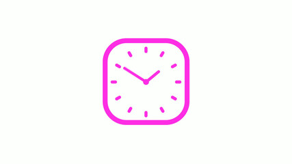 New pink color square 12 hours counting down clock icon on white background,clock icon