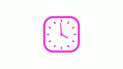 New pink color square 12 hours counting down clock icon on white background,clock icon