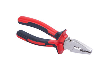 Obraz premium Pliers red and black color on white background. Pliers isolated on white