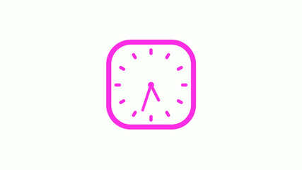 New pink color square 12 hours counting down clock icon on white background,clock icon