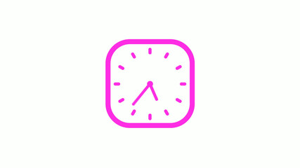 New pink color square 12 hours counting down clock icon on white background,clock icon