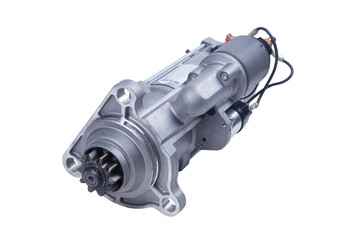 Starter for a car with solenoid isolated on white background