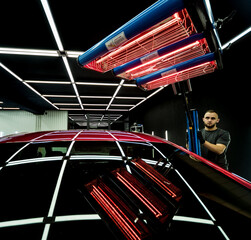 Infrared lamps for drying of car body parts after applying save gloss coating
