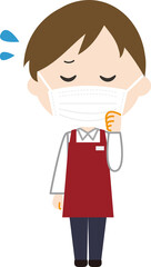 男性　マスク　せき　店員