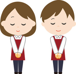 男女　おじぎ　店員