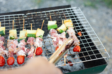 Delicious BBQ steak roasted on the charcoal grill.