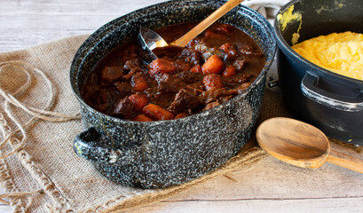 Italian beef stew with vegetable and polenta