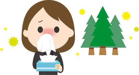 女性　スーツ　鼻水　花粉