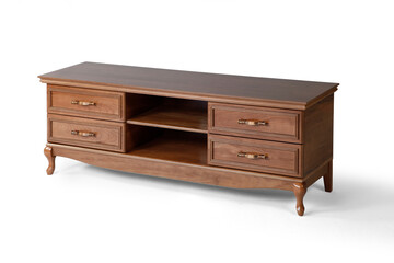 Brown TV table wood on white background