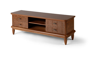 Brown TV table wood on white background