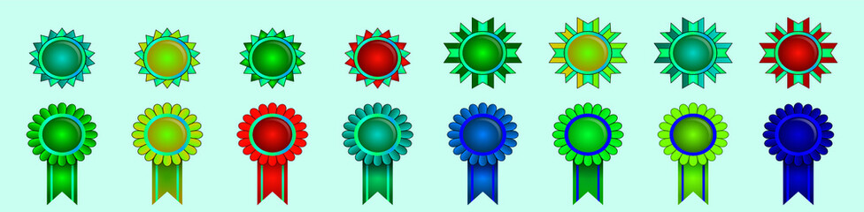 set of cockade with ribbon cartoon icon design template with various models. vector illustration isolated on blue background