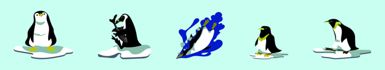 set of penguin cartoon icon design template with various models. vector illustration isolated on blue background