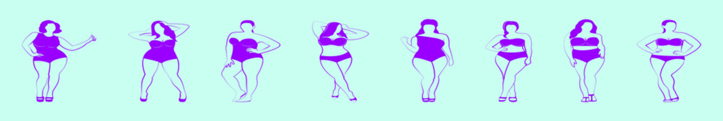 set of fat women cartoon icon design template with various models. vector illustration isolated on blue background