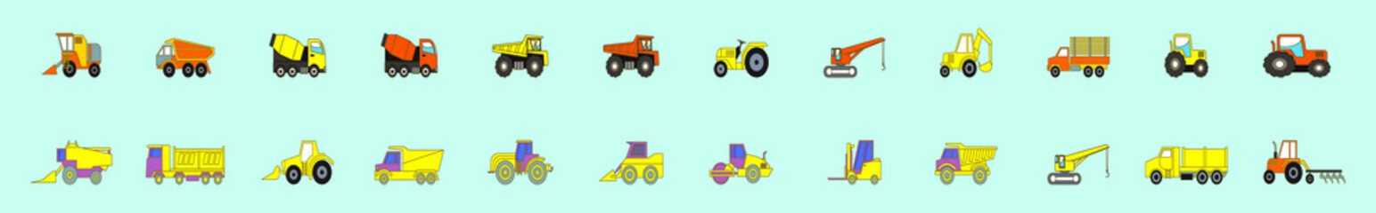 set of industrial car trucks, pick up and more cartoon icon design template with various models. vector illustration isolated on blue background