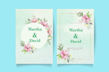 Elegant watercolor wedding invitation card with flower and leaves